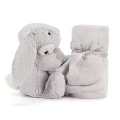 Jellycat Bashful Grey Bunny Soother fold ears close-up for secure comfort