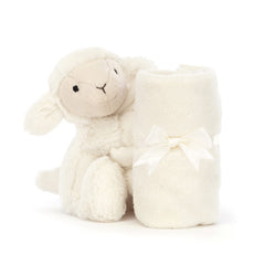 Jellycat Bashful Lamb Soother close-up shows plush fur inviting gentle cuddles.