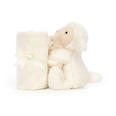 Jellycat Bashful Lamb Soother petal ears detail for baby-friendly visuals and comfort.