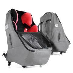 Jenen Jnzen car-seat travel bag with wheels in grey for easy airport transport.