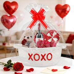 Jerokumi valentines bow on the basket adds elegant ready-to-gift charm.