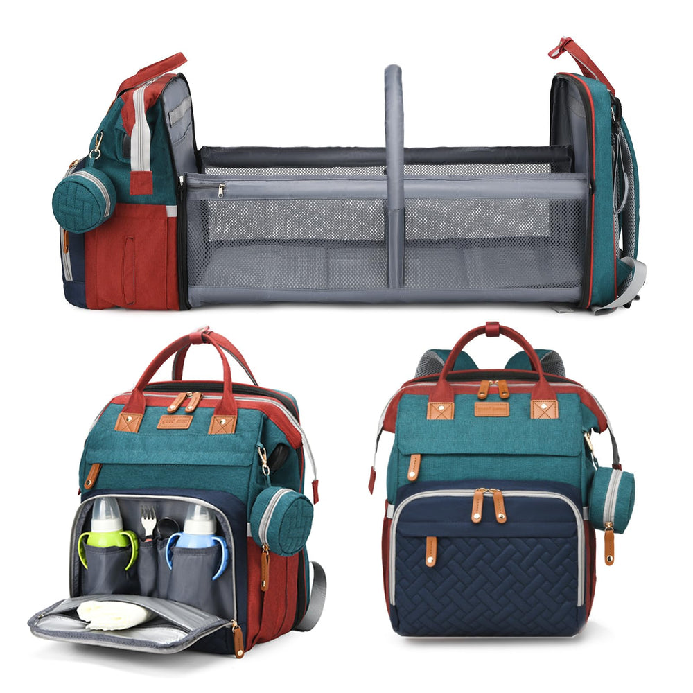 Jeryswet diaper bag with folding changing station for easy on-the-go changes.