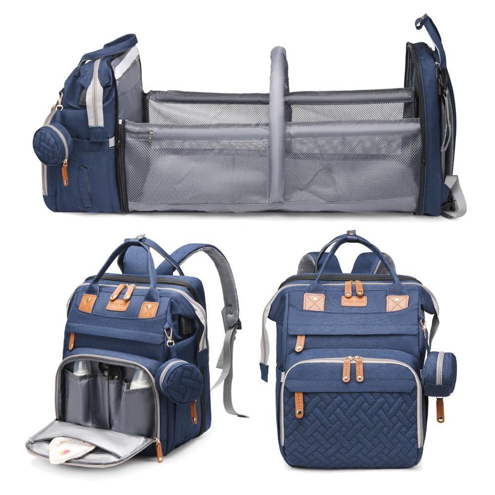Jeryswet diaper bag with folding-changing station for easy on-the-go changes.