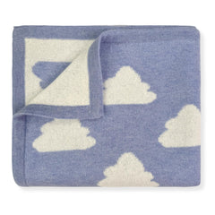 Jet&Bo BABY sky-and-cloud design on a reversible cashmere blanket for cozy snuggles.