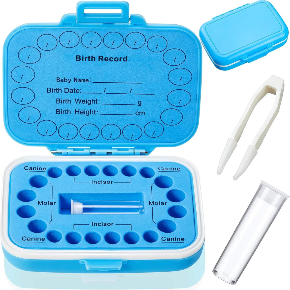 Jetec baby teeth keepsake box with blue cover preserves precious baby teeth safely.