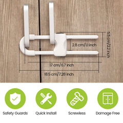 Jetec cabinet locks installation scene shows tool-free, no-drill setup for quick safety.