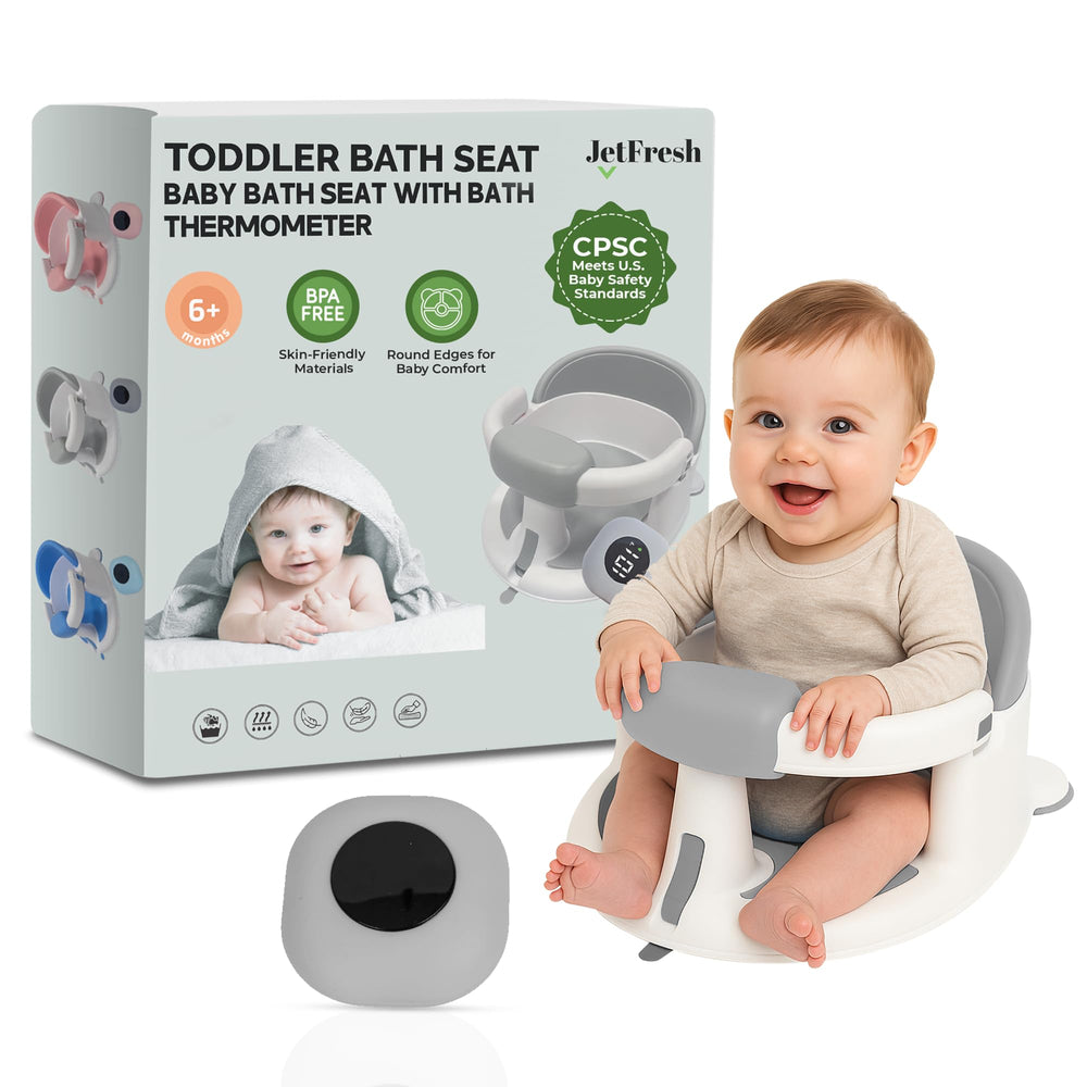 JetFresh baby bath seat with floating thermometer improves bath-time safety at a glance.