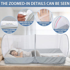 Jiangcha bed net folds compact into a round carry bag.