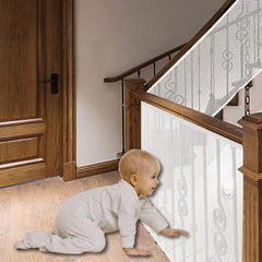JIFTOK Baby Gate on stairs with mesh guard provides clear visibility while keeping children safe