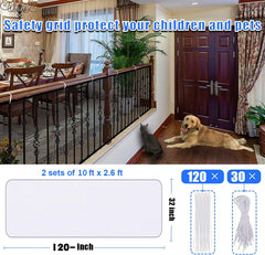 JIFTOK banister guard mesh netting installed on a railing assists pet and toy control