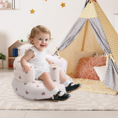 Jikasho inflatable baby seat side view highlighting stable base and safe seating posture.