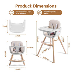 Jincheng high chair with 5-point harness ensuring secure seating during meals.