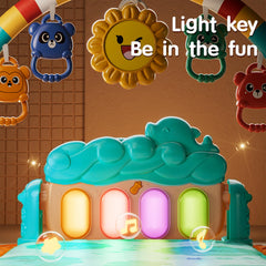 JING SHOW BUSSINESS tummy-time-activity mat encourages reaching and strengthening with colorful textures.