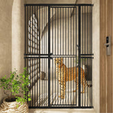 Jiprlak extra tall pet gate with closed door, showing security for large pets.