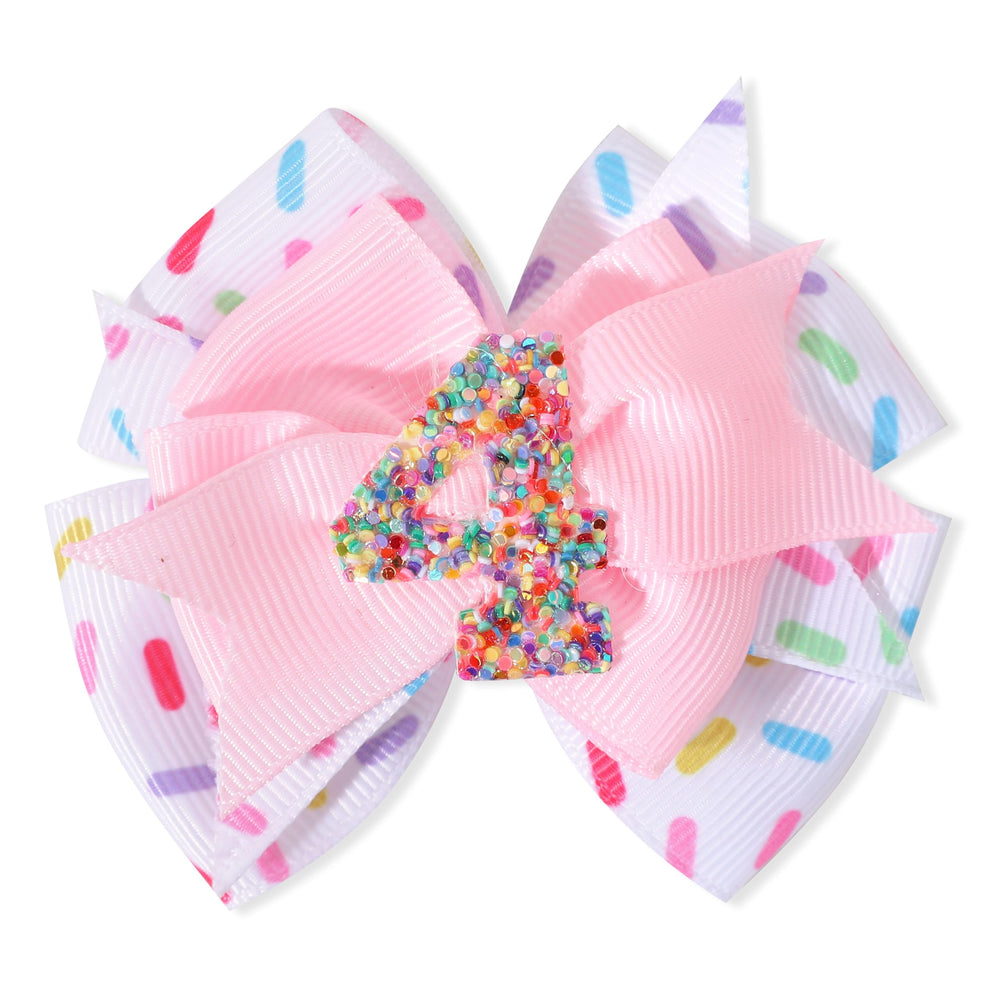 Jissoo Sprinkle Hair Bow clip in pink confetti ice cream theme for 1st birthday