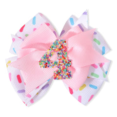 Jissoo Sprinkle Hair Bow clip in pink confetti ice cream theme for 1st birthday