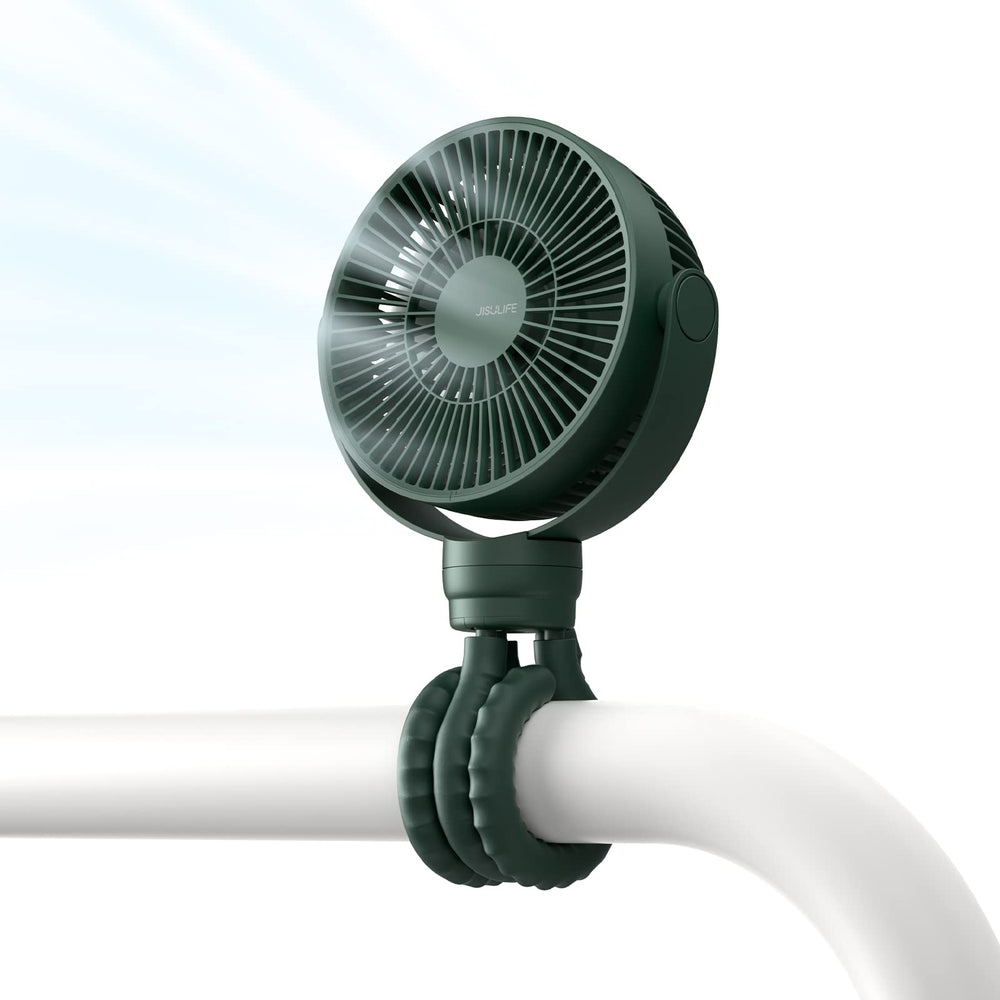 JISULIFE battery-operated stroller fan with 720° angle for precise cooling.