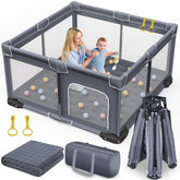 Jixrolyn foldable baby playpen with mat open for spacious, safe play.