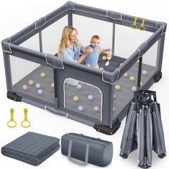 Jixrolyn foldable baby playpen with mat open for spacious, safe play.