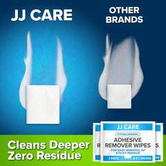 JJ CARE sting-free removal wipe reduces irritation during dressing changes.