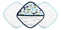 JJ Cole washcloth and bath mitt set front view, soft cotton for baby bath time