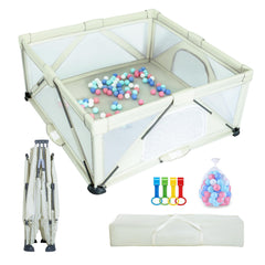 JJKAKA baby playpen foldable 59x59 inches, quick setup for travel and on-the-go use.