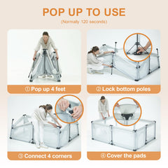 JJKAKA foldable playpen mat closeup shows water-resistant surface.