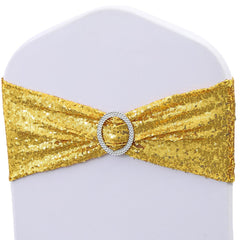 JKDMJF gold sequin chair sash 50-pack enhances wedding chairs.
