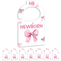 JMOST Pink Bows baby closet divider front view shows clearly labeled sizes for quick outfit changes.