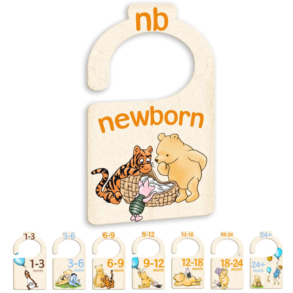 JMOST Pooh Bear closet dividers double-sided for quick size sorting in the nursery.