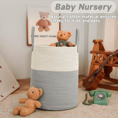 JMvicyroam 80L basket showcases natural cotton rope, great for organizing toys