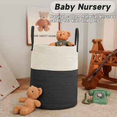 JMvicyroam cotton rope storage bin stores toys securely with sturdy handles for easy carrying.