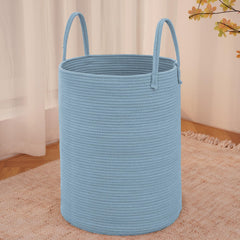 JMvicyroam large blue woven laundry basket 60L for blankets and clothes.