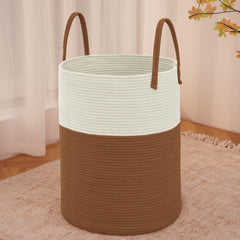JMvicyroam large woven laundry basket 60L in white-brown for blankets and towels.