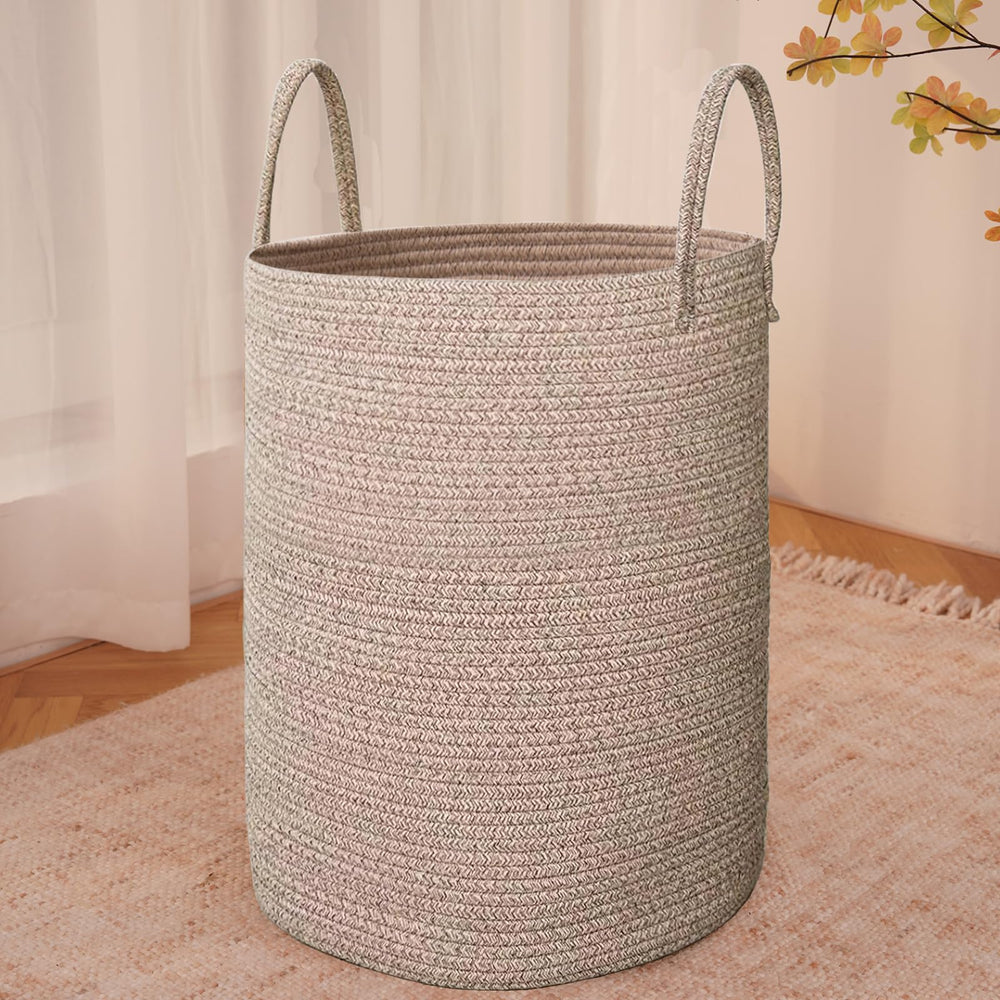 JMvicyroam large woven laundry basket with 80L capacity for blankets and laundry storage