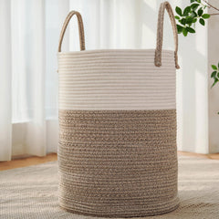 JMvicyroam large woven laundry basket 80L with durable cotton rope for clutter-free laundry