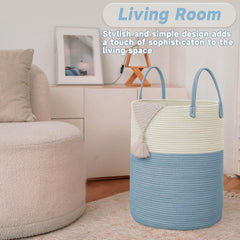 JMvicyroam nursery hamper storing soft blankets and baby textiles with a gentle weave.