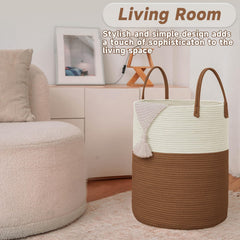 JMvicyroam nursery hamper complements living room decor while storing clothes.
