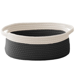 JMvicyroam woven basket with handles for tidy shelf storage.