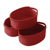 JMvicyroam woven basket with red handles offers compact shelf storage