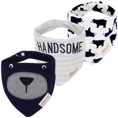 JN&LULU Navy Bear 3-pack bandana bibs for drool and mess