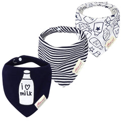 JN&LULU milk-toned bandana bib trio keeps drool away and outfits neat