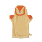JN&LULU Baby Organics Bath Mitt Lion: soft cotton mitt for gentle cleansing during bathtime.