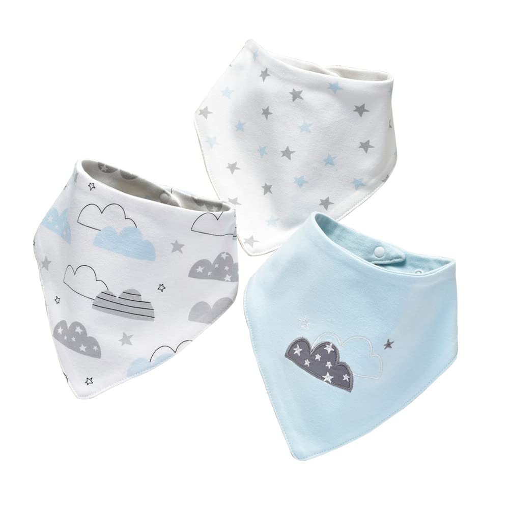 JN&LULU bandana bib cloud front view with soft cotton and drool protection.