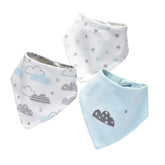 JN&LULU bandana bib cloud front view with soft cotton and drool protection.
