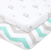 Joey & Joan bassinet sheets in grey offer breathable jersey cotton for peaceful naps.