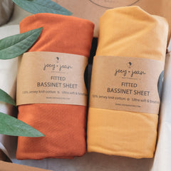 Joey and Joan bedside sleeper sheets show serenity softness for baby's comfortable nights