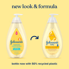 Johnson's Baby tear-free formula shown as foam to ease bath time.
