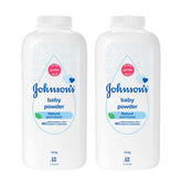 Johnson's Baby Powder front view twin pack 400g for everyday gentle protection.