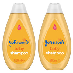 Johnson's Baby Shampoo 2-pack 500ml bottles for convenient family hair care.